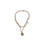 Double Layer Necklace with Pink and Gold Beads 2