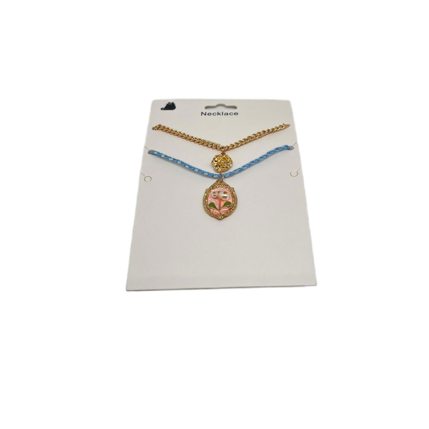 Gold and Blue Necklace Set with Floral Pendant 1