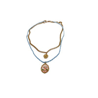 Gold and Blue Necklace Set with Floral Pendant 2