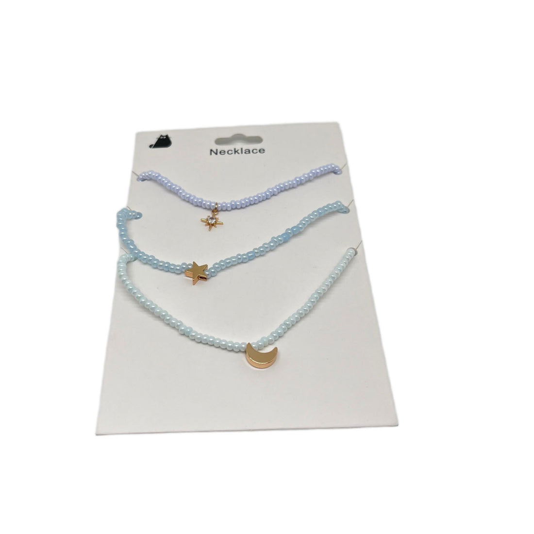 Set of 3 Blue Beaded Necklaces with Gold Charms 1