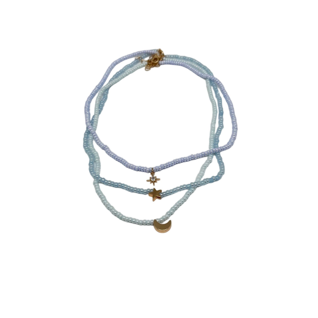 Set of 3 Blue Beaded Necklaces with Gold Charms 2