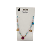 Beaded Necklace with Gold Charms and Colorful Hearts 1