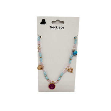 Beaded Necklace with Gold Charms and Colorful Hearts 1