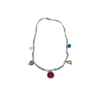 Beaded Necklace with Gold Charms and Colorful Hearts 2