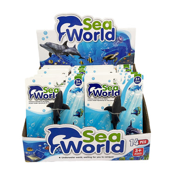 Sea World kids toy set box with dolphin and shark graphics, 14 pieces