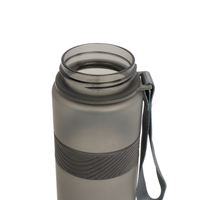 Plastic 1000ML bottle rim with threaded opening and attached carry strap loop