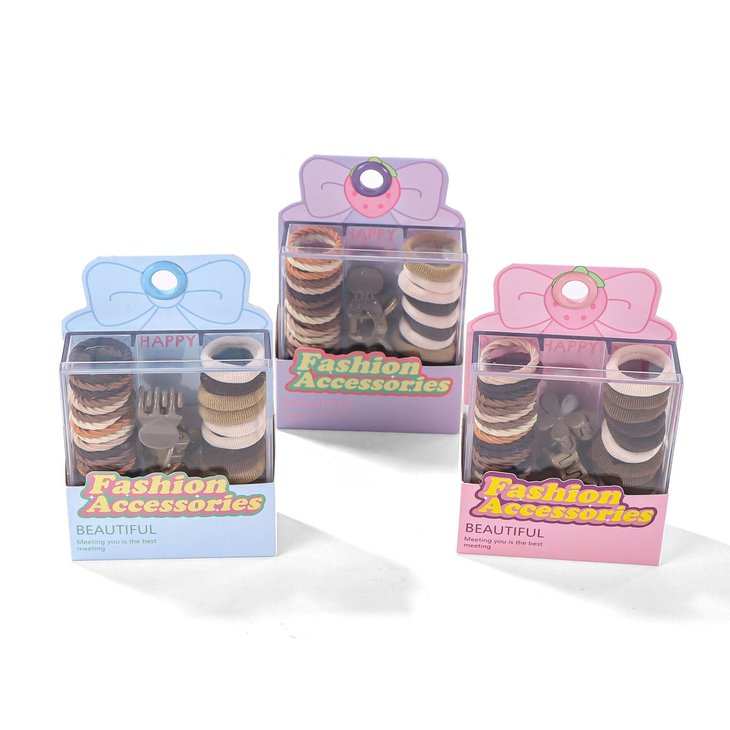 Hair Accessories Set with Earth Tone Hair Ties and Small Clips 3
