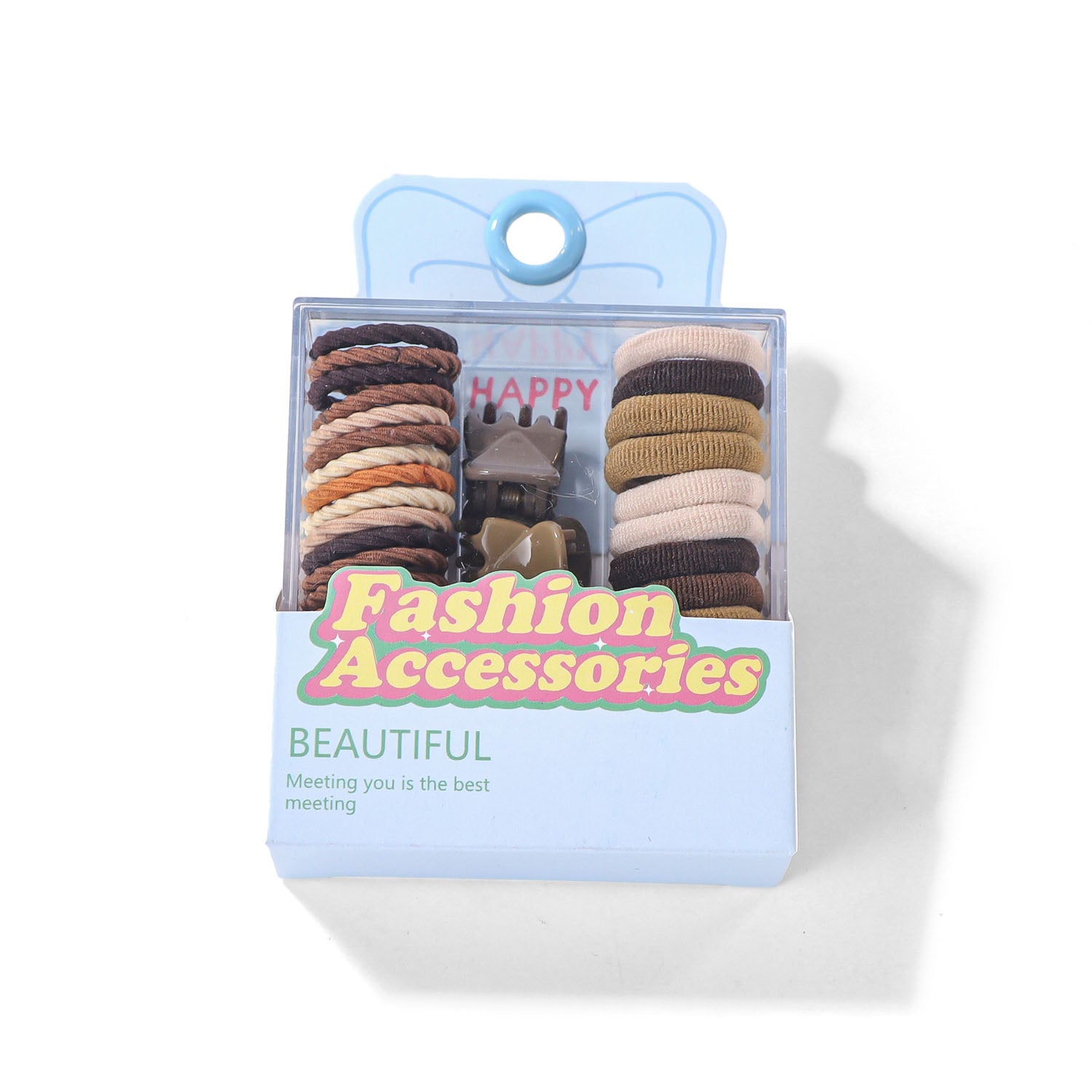 Hair Accessories Set with Earth Tone Hair Ties and Small Clips 4