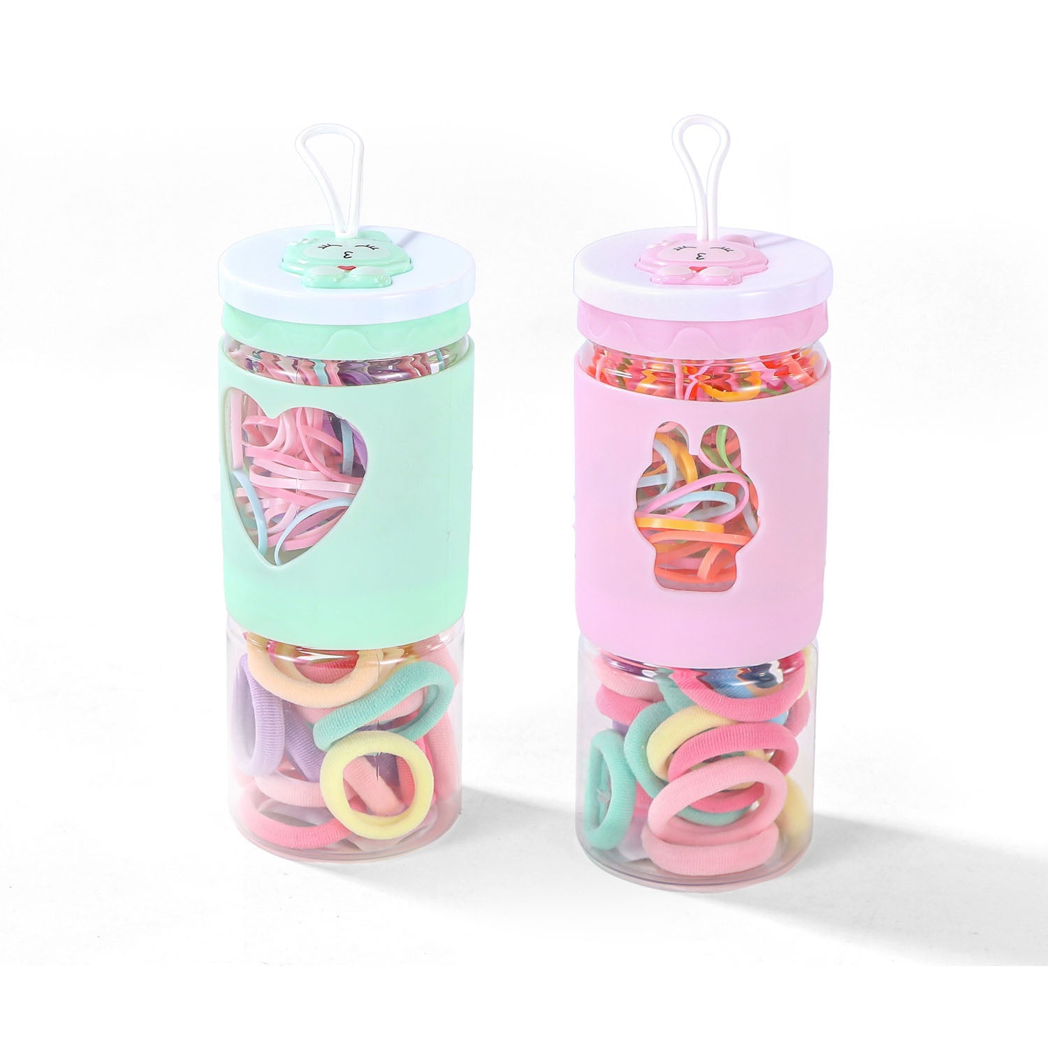 Double-Layer Hair Tie Container with Colored Hair Bands 2