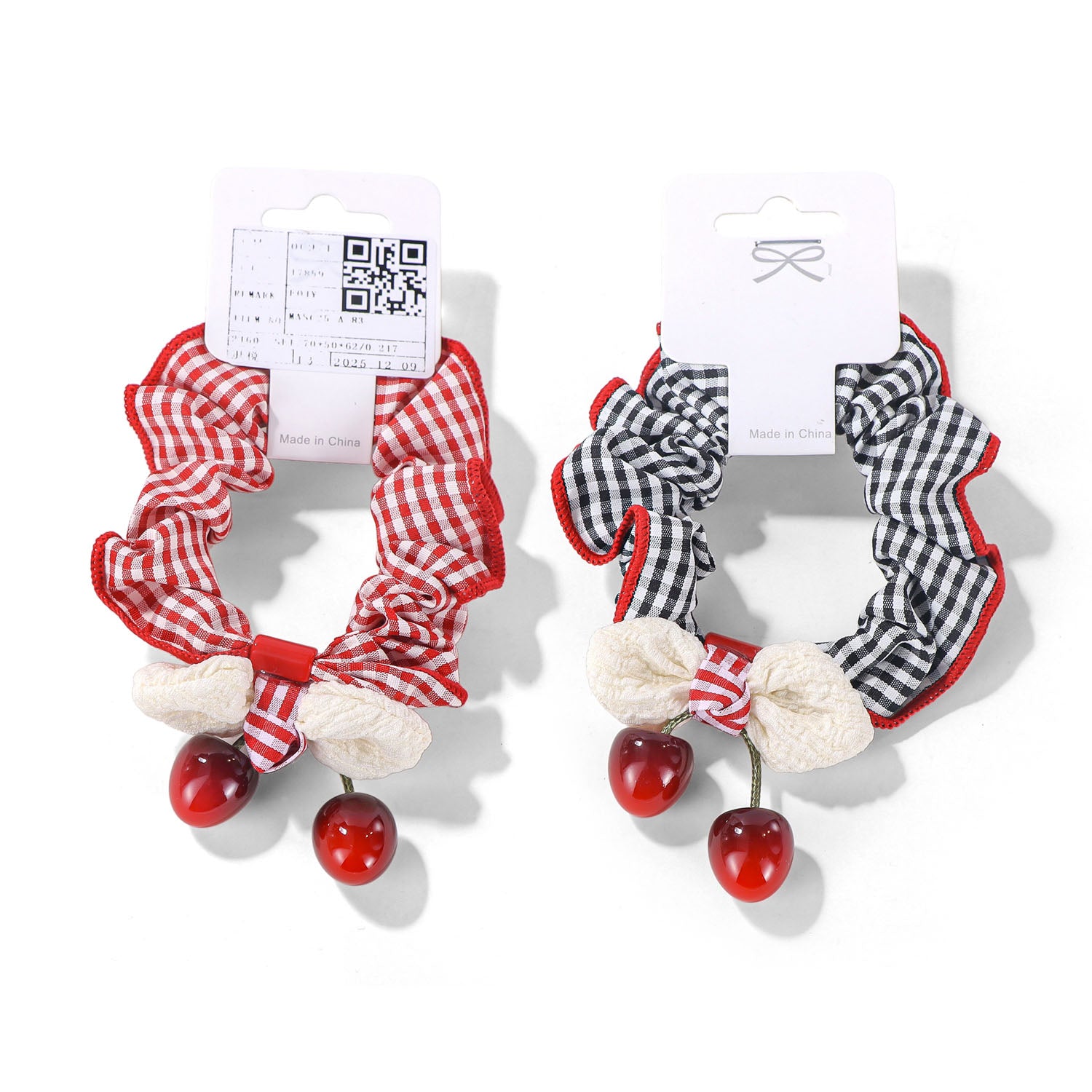Cherry Design Checkered Hair Scrunchie 2