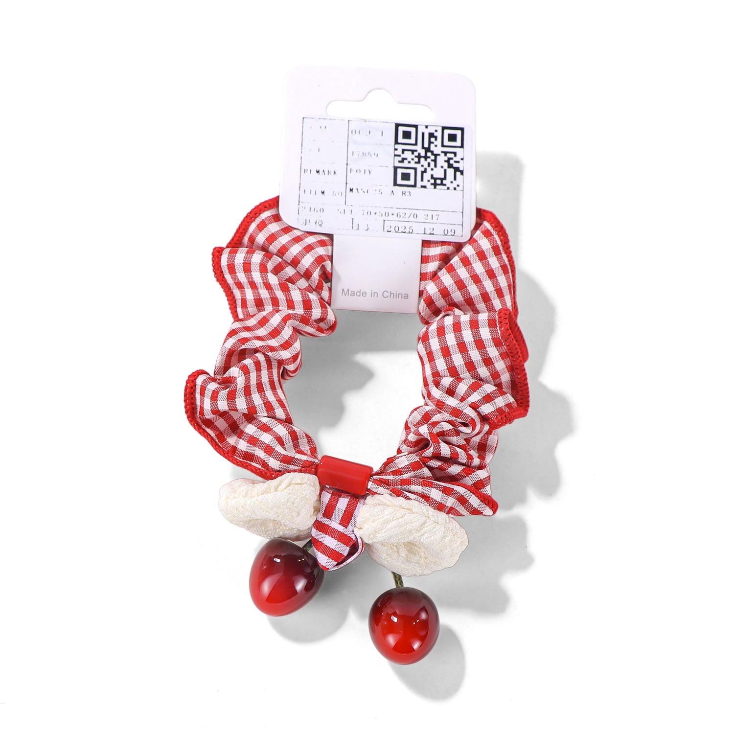 Cherry Design Checkered Hair Scrunchie 4