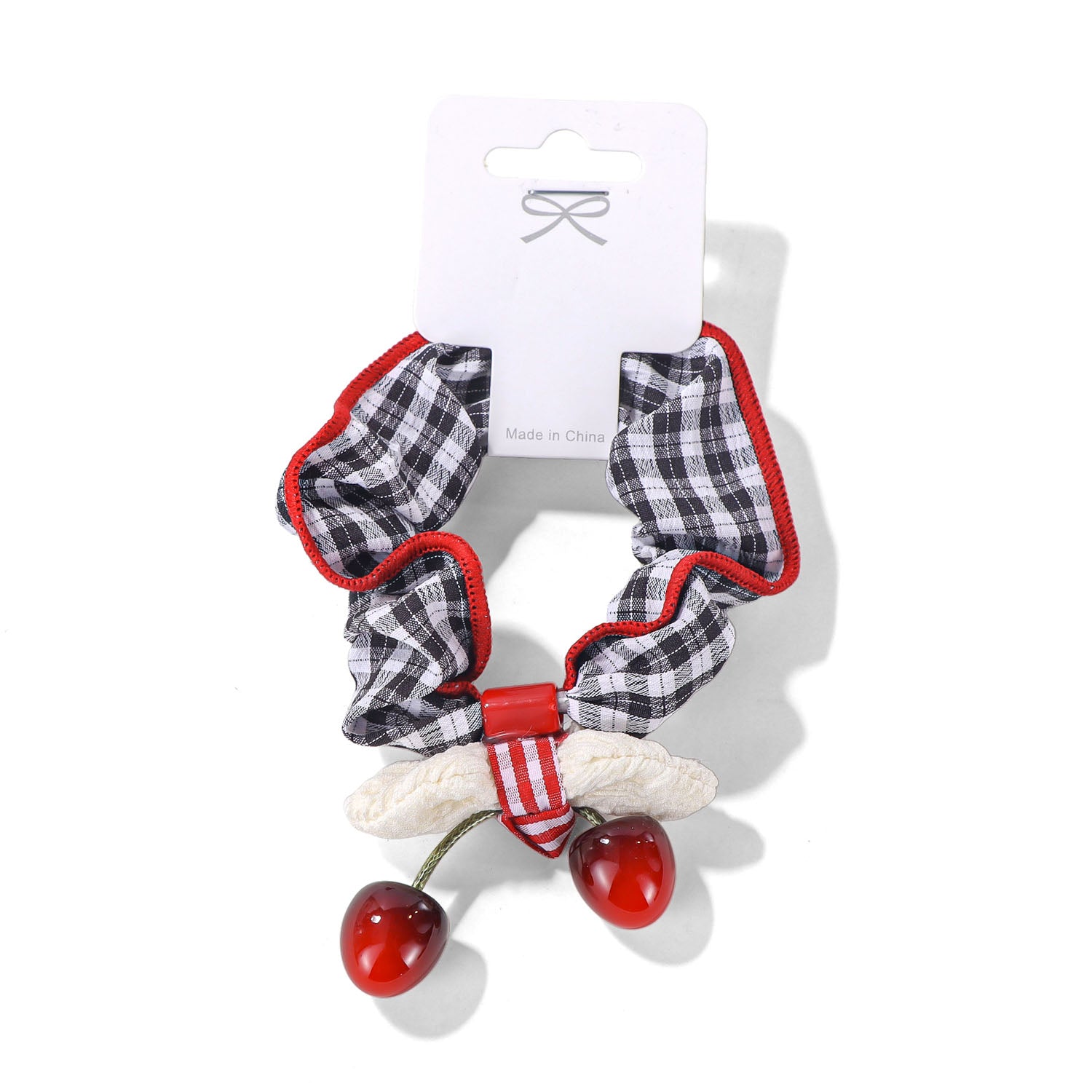 Cherry Design Checkered Hair Scrunchie 3