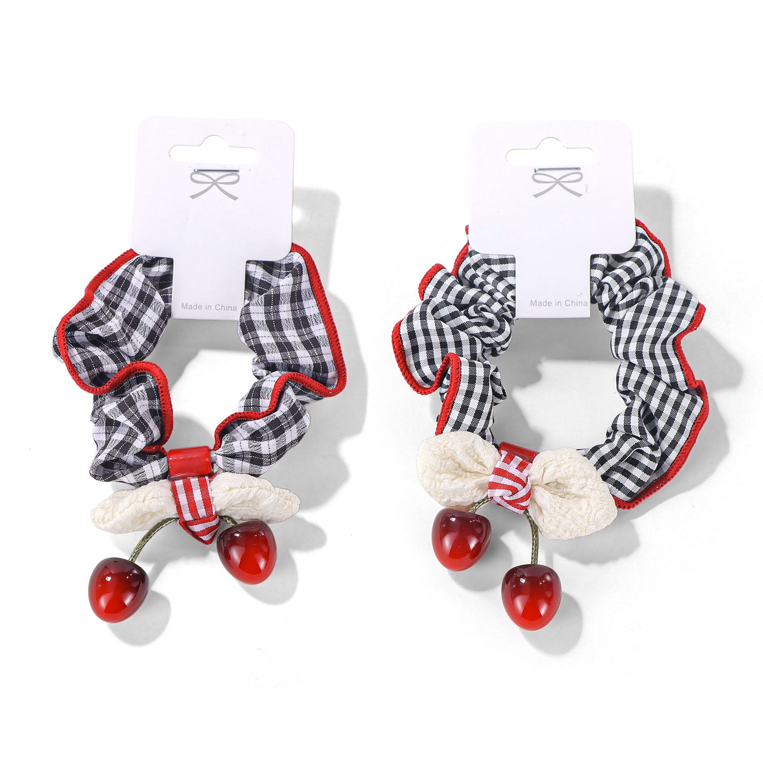 Cherry Design Checkered Hair Scrunchie 5
