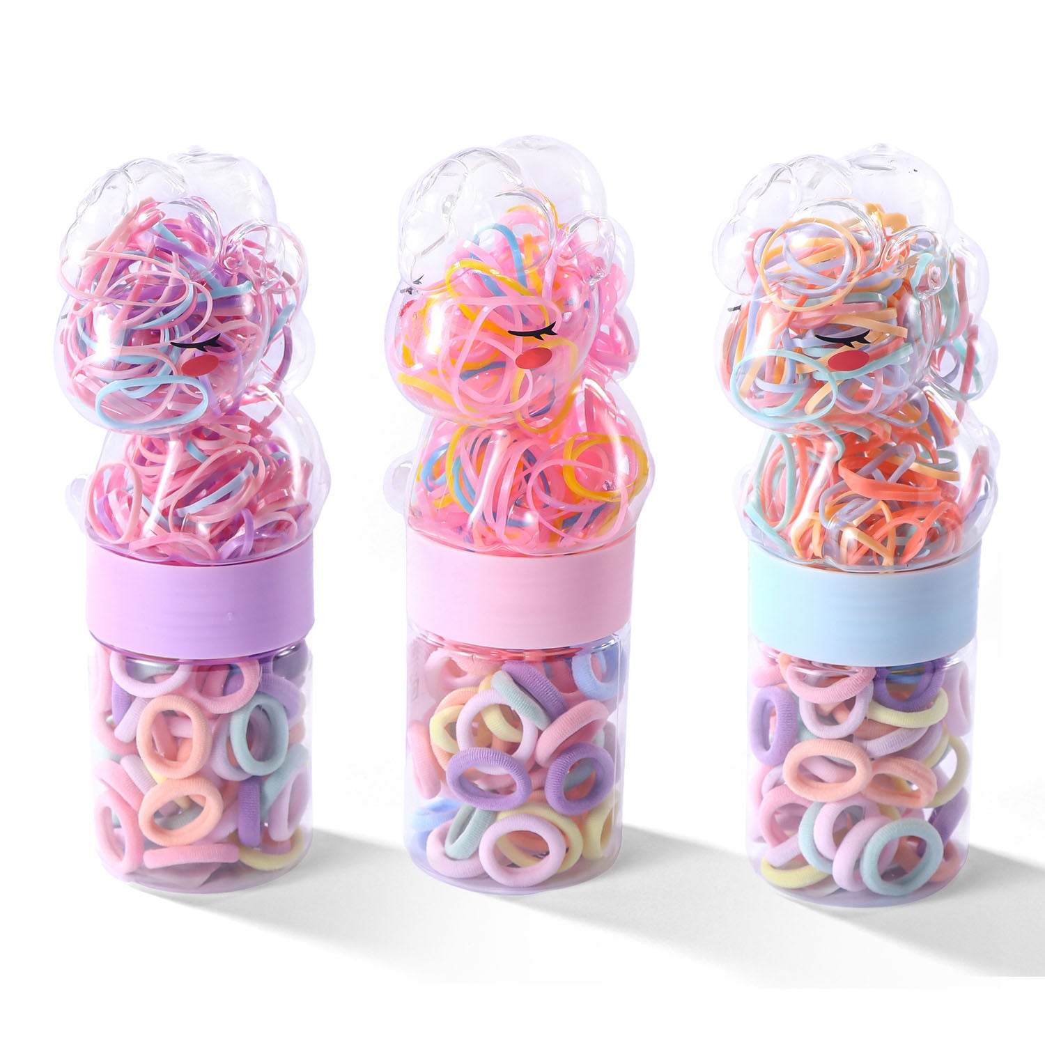 Colorful Hair Ties Set in Bear-Shaped Containers 2