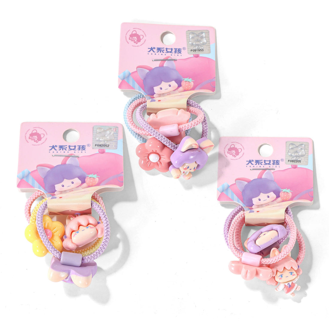 Three-pack cartoon charm hair rubber bands in three packs, pastel multicolor loops