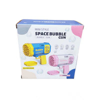 Mini space bubble gun box with pink and yellow gun images