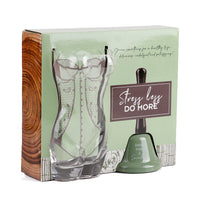 Printed gift box with clear patterned glass cups and green bell base