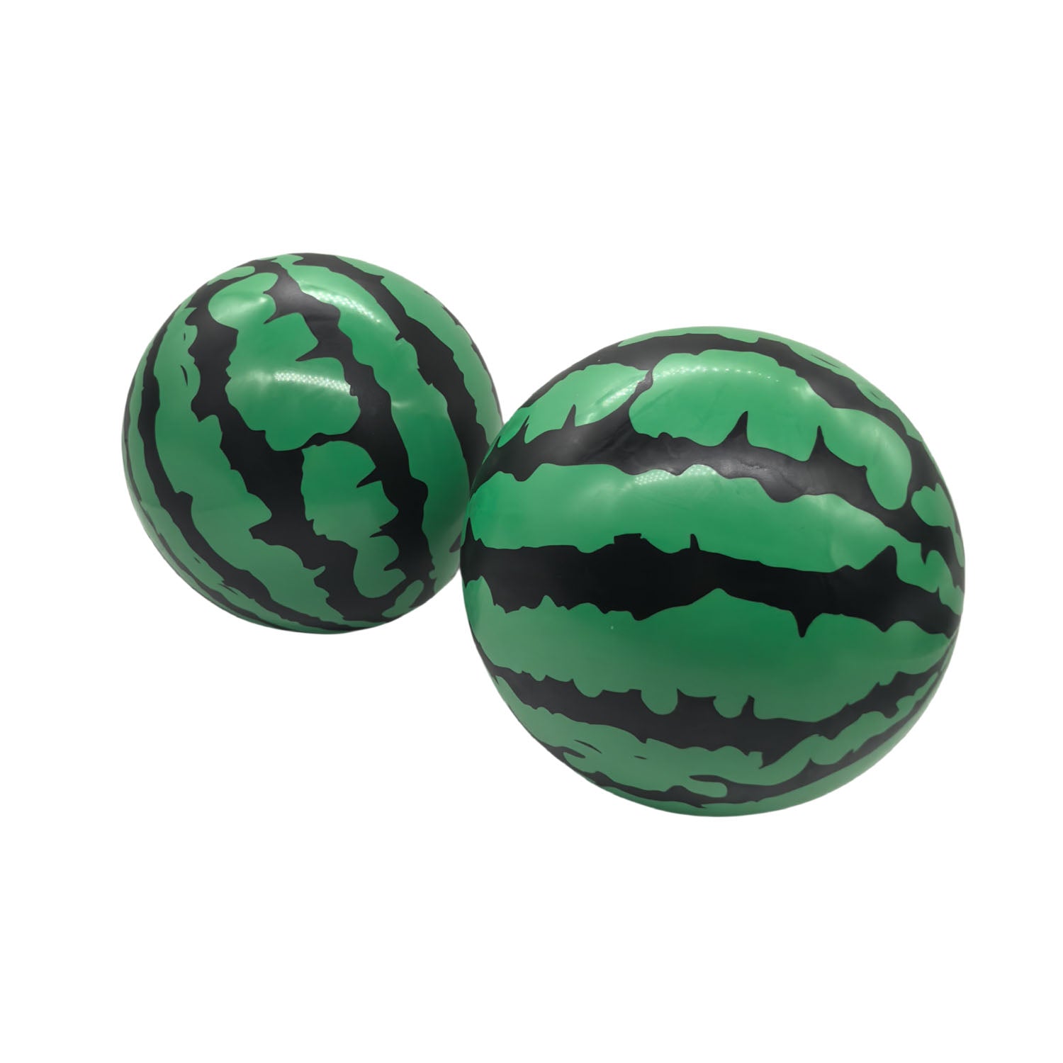 Two camouflage green and black balls with glossy finish and seam detail