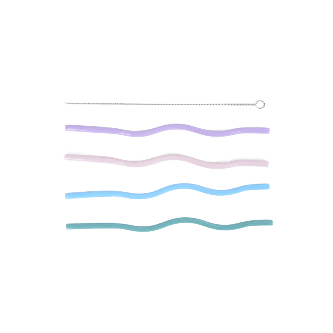 Pastel reusable silicone drinking straws, wavy design, assorted colors.