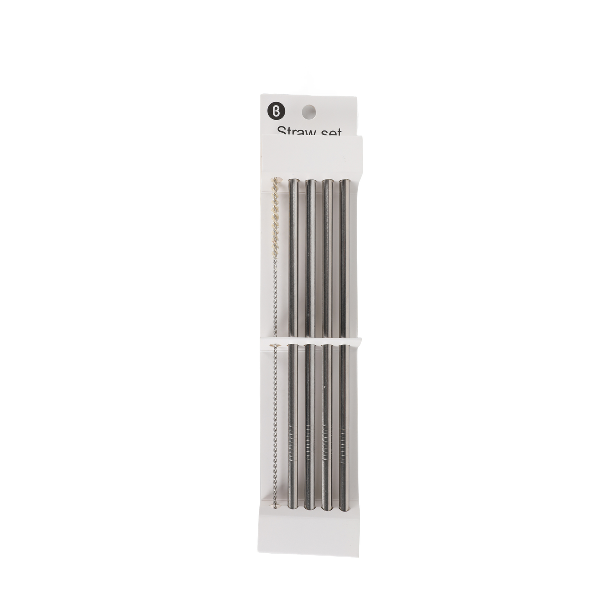 Metal straw set package with 8 stainless steel straws and a cleaning brush