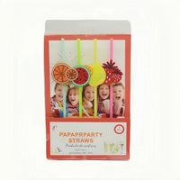 “PAPARABPARTY STRAWS” straw set package with fruit illustrations and 4-piece straws.
