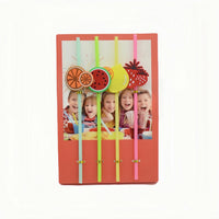 Decorative fruit drink straw set in a coral photo-style card, 4-piece, 26 cm.