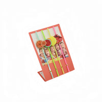 Decorative fruit drink straw set in a pink photo-style frame, 4-piece, 26 cm.