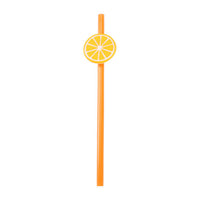 Orange drink straw with circular citrus fruit topper, decorative novelty straw.
