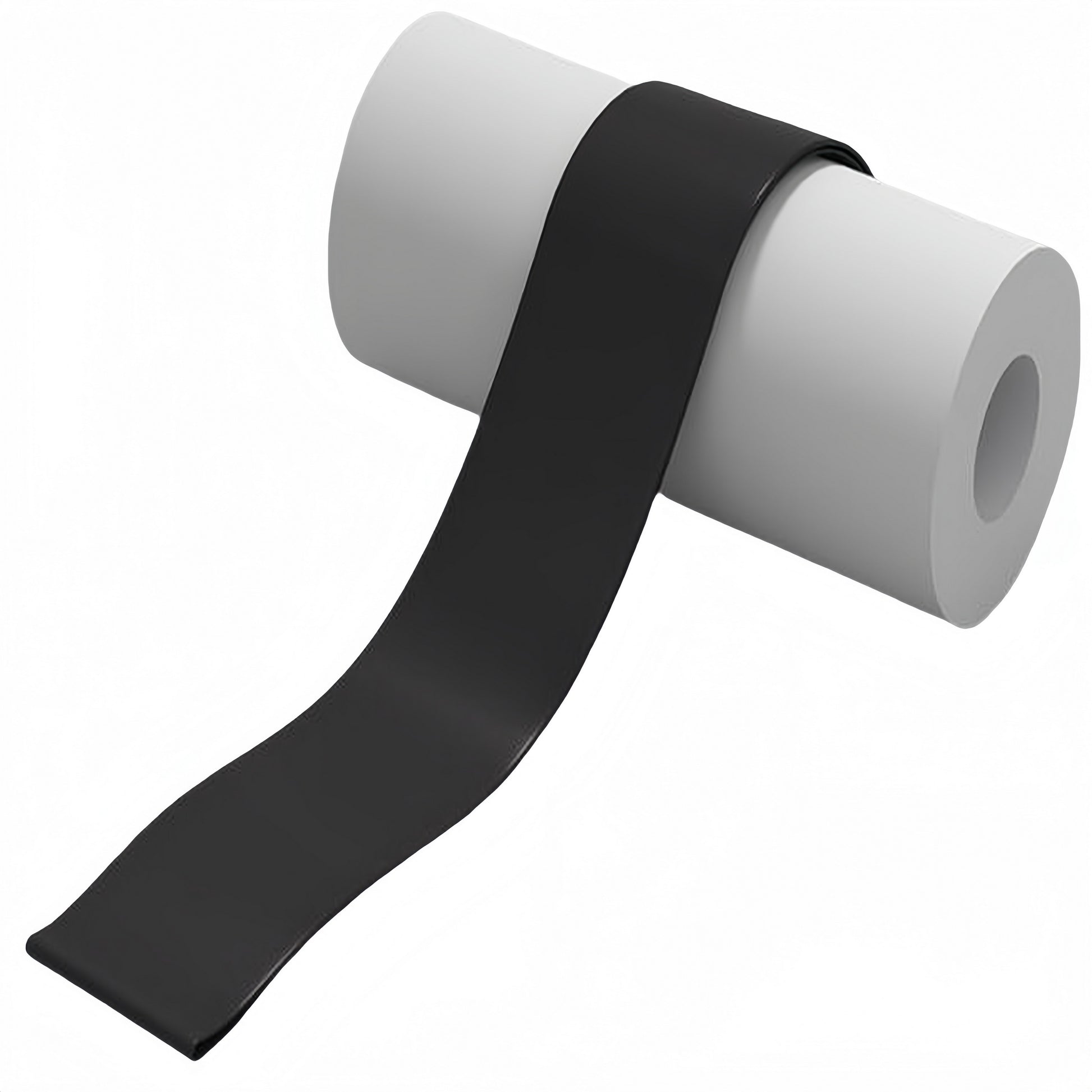 Black and gray resistance band roll, with long loop strip