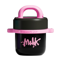 350ml thermos cup with pink handle and black lid, Milk graphic on front