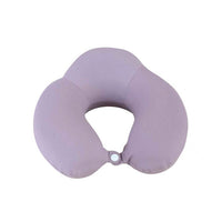 Light purple travel pillow with circular closure button at front