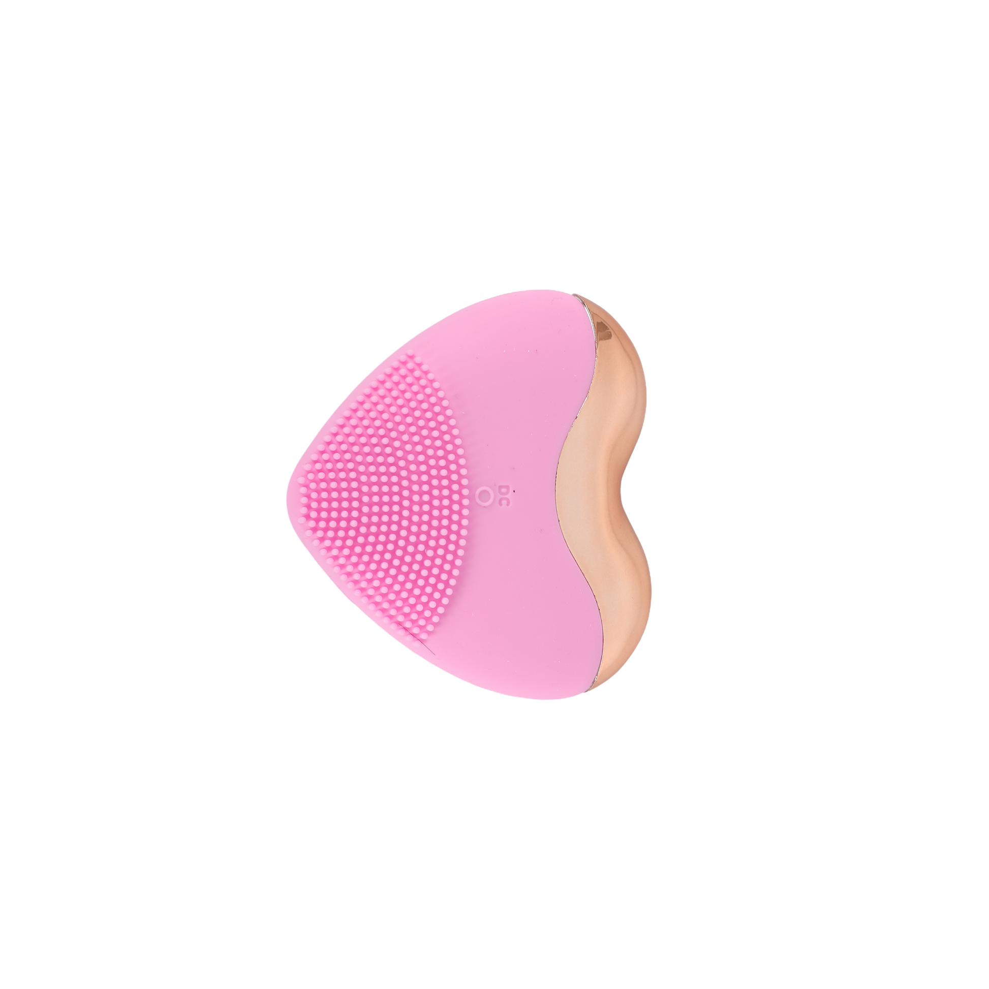 Heart-shaped electric facial cleansing brush with pink silicone bristle surface