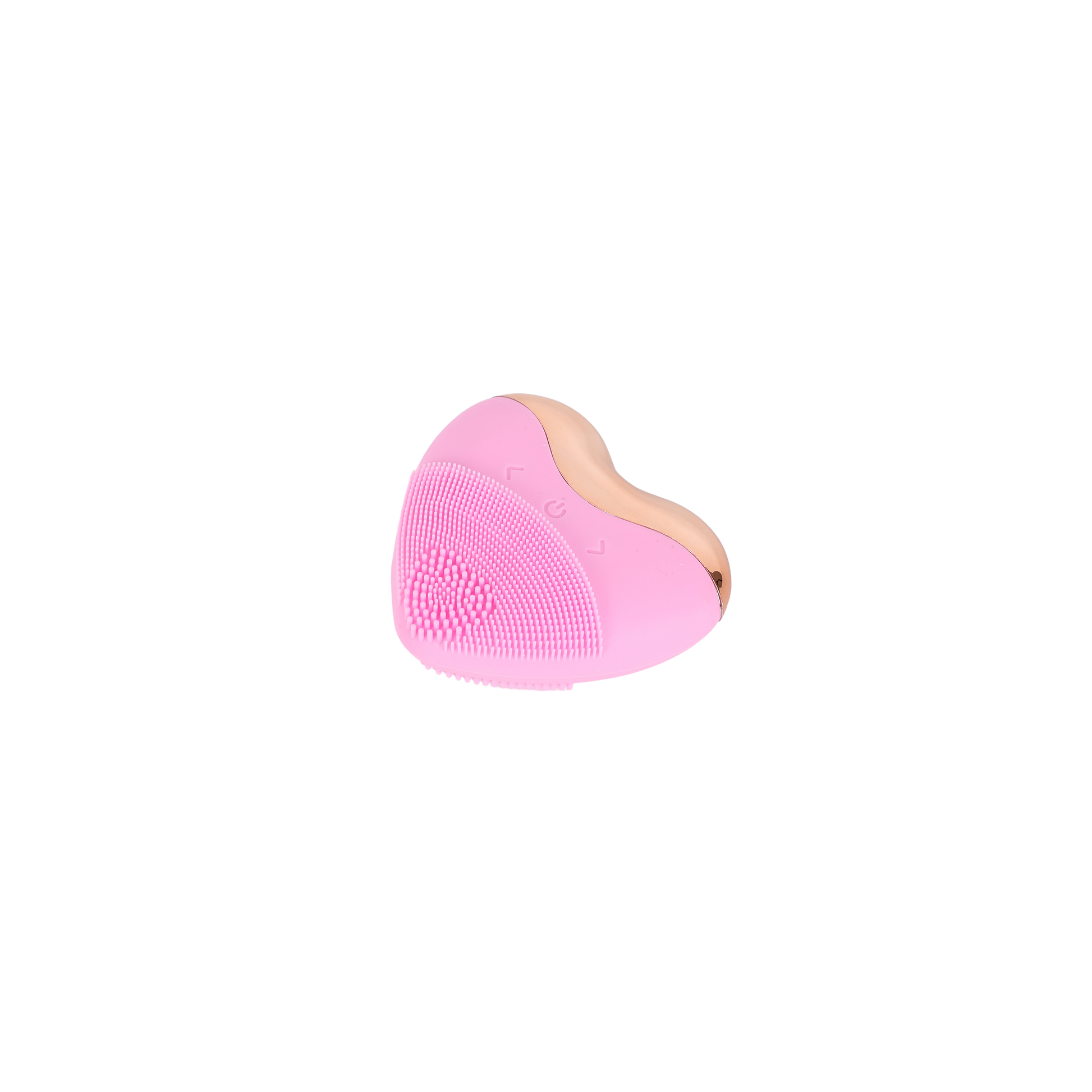 Pink heart-shaped facial cleansing brush with silicone cleaning bristles
