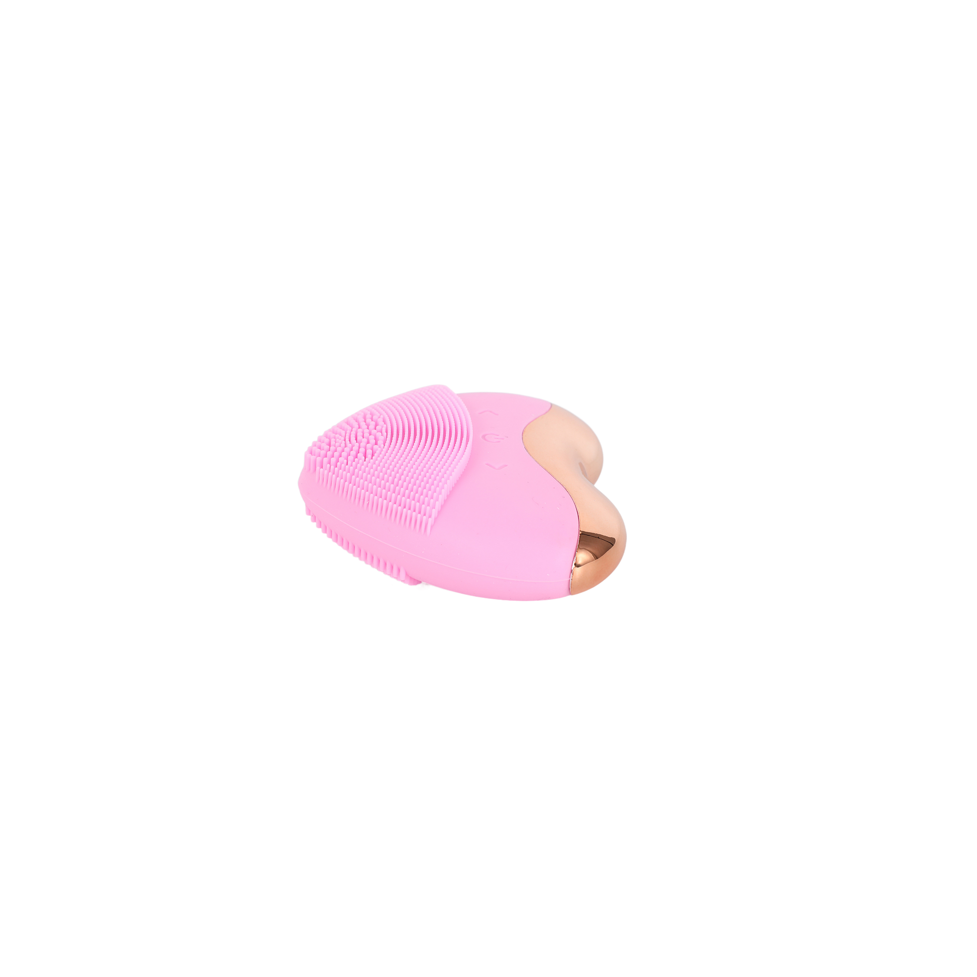 Heart-shaped electric facial cleansing brush with pink silicone bristles