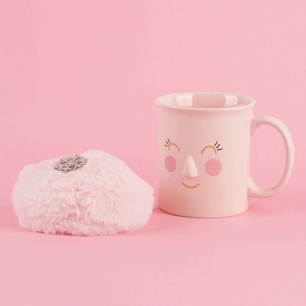 Cute Face Mug with Snowflake Brooch