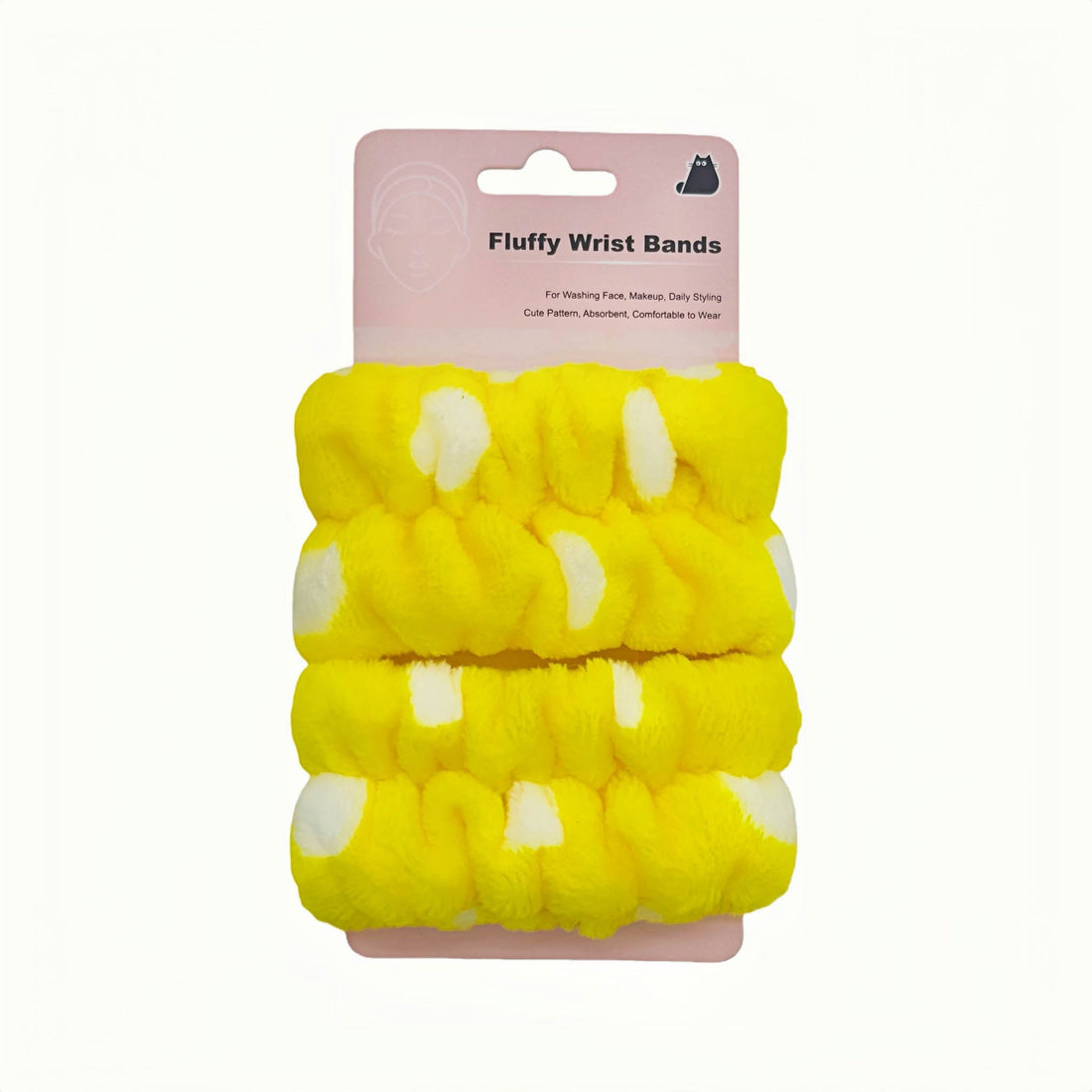Fluffy wrist bands, bright yellow with white accent tufts