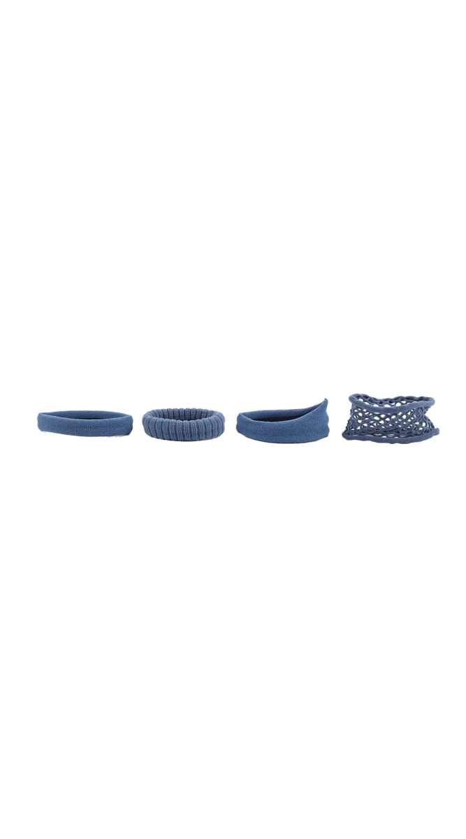 Blue fabric hair ties with smooth and textured folded loops