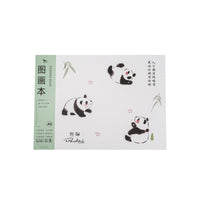 A4 panda drawing book cover with three pandas and small paw-print accents