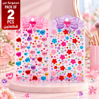 Set of 2 crystal-style deco sticker sheets with pink, purple, and blue hearts and stars