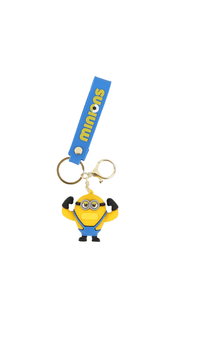 Minions silicone keychain with blue strap and key rings, small character charm