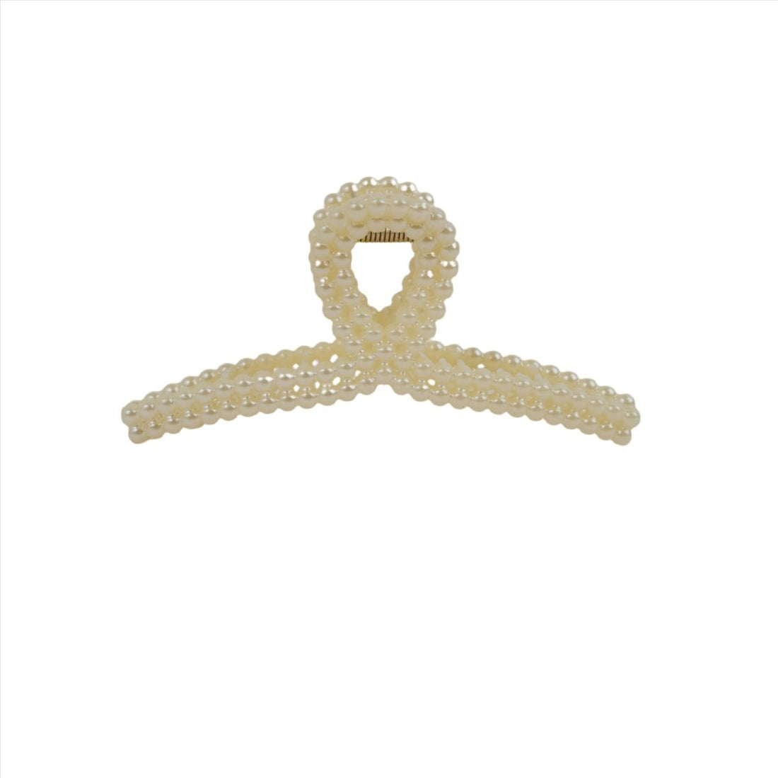 Adult claw clip with pearl-like bead texture, light beige, open hinge center
