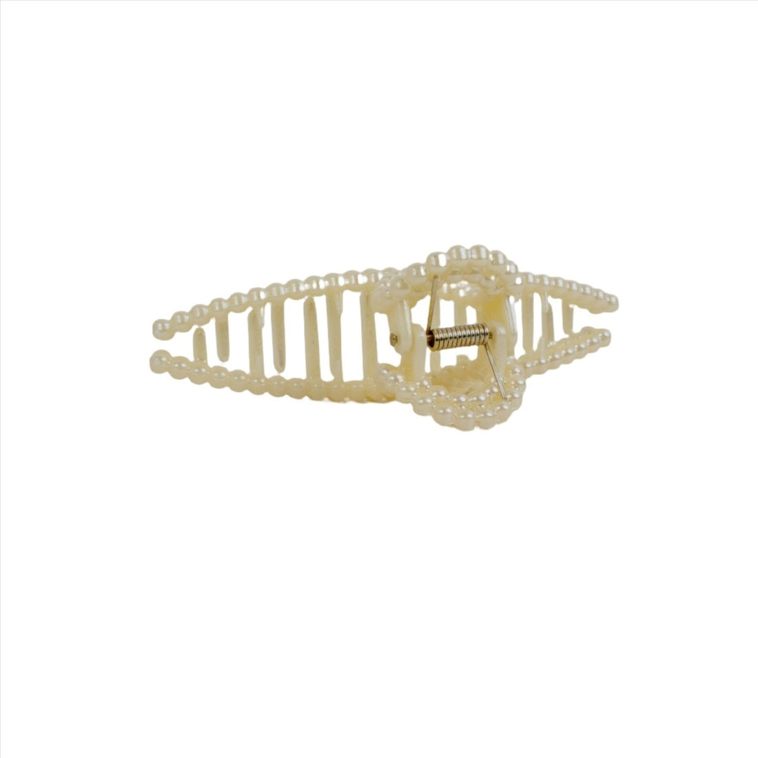Adult claw clip with pearl-like beads, light beige, gold-tone clasp and teeth
