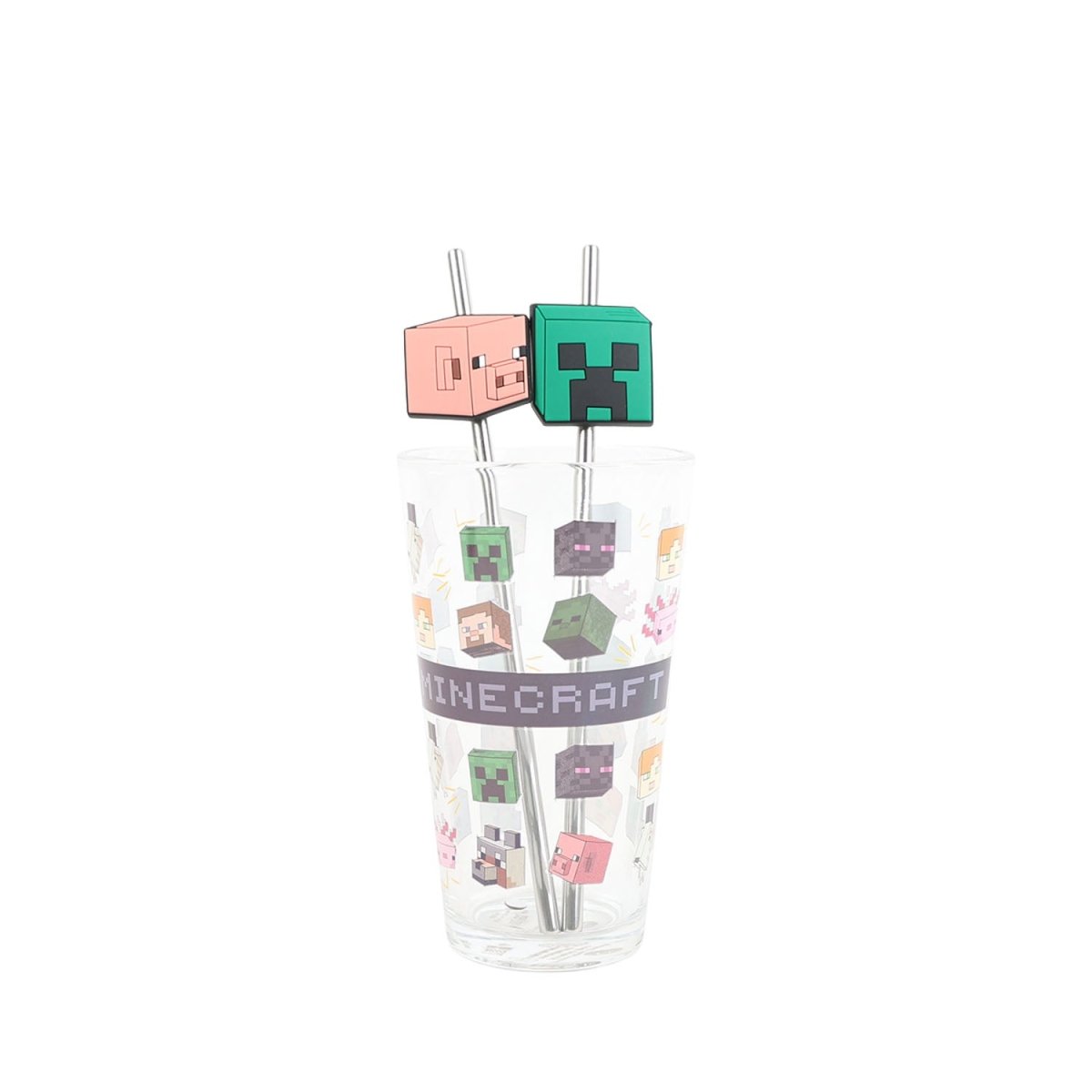 ADULT GLASS TUMBLER 480 - STRAW SET MINECRAFT - MIDI