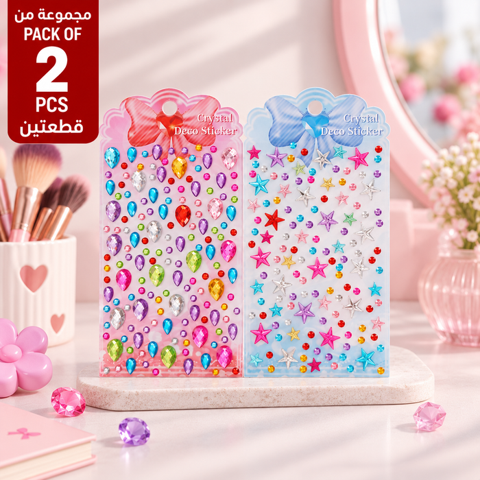 Pack of 2 Crystal Deco Stickers - Colorful Stars & Hearts - 2 pcs