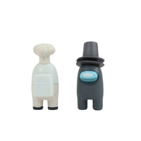 Among Us crewmate figures: pale crewmate with chef hat, dark crewmate with black top hat