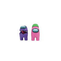 Two crewmate figures: purple and pink, with blue visors.