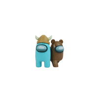 Two crewmate figures: light blue with gold horn hat and brown with bear ears