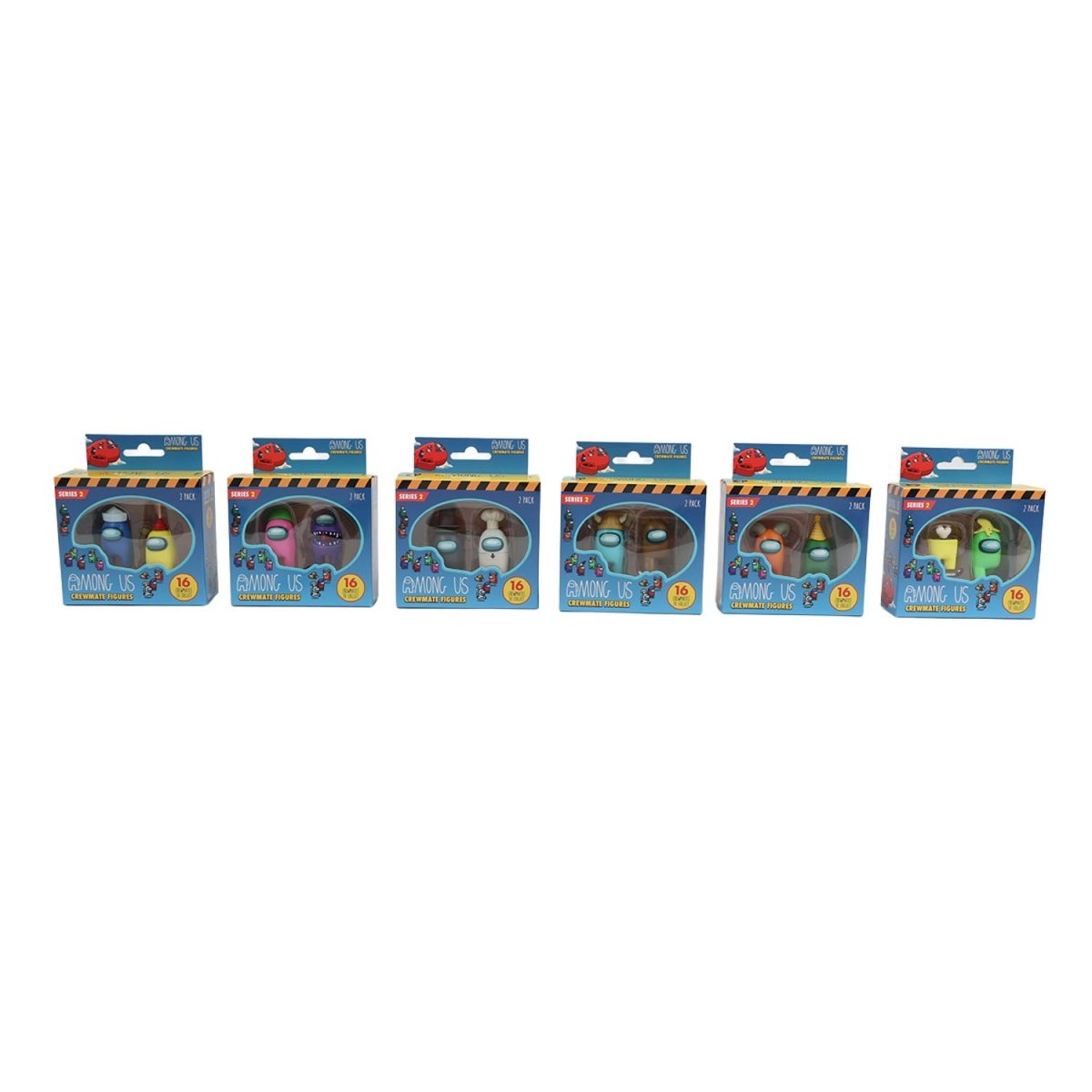 Window-box crewmate figure packs on cards, blue packaging, six items shown.