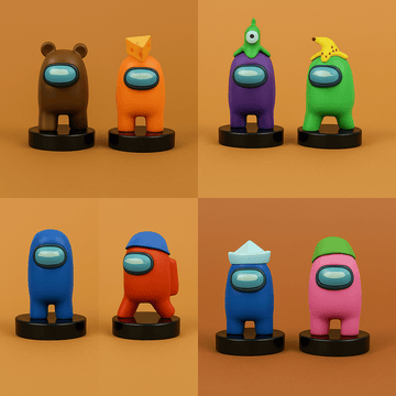 Two-pack crewmate stampers, assorted colored figures on round black bases