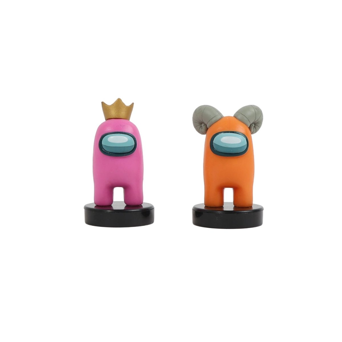 Two crewmate stampers: pink with gold crown and orange with gray mouse ears